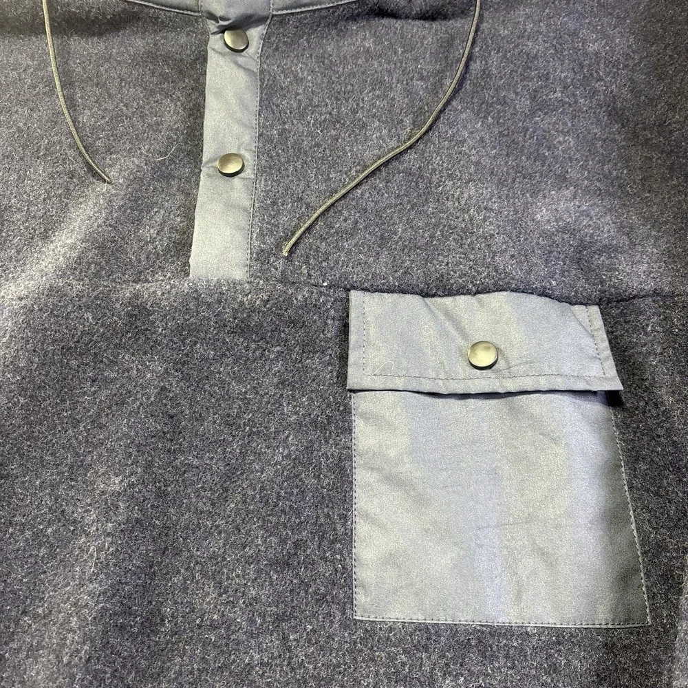 Vintage Atlantic Rancher Jacket Mens XL Blue Wool‎ Fleece Hooded Anorak Pullover